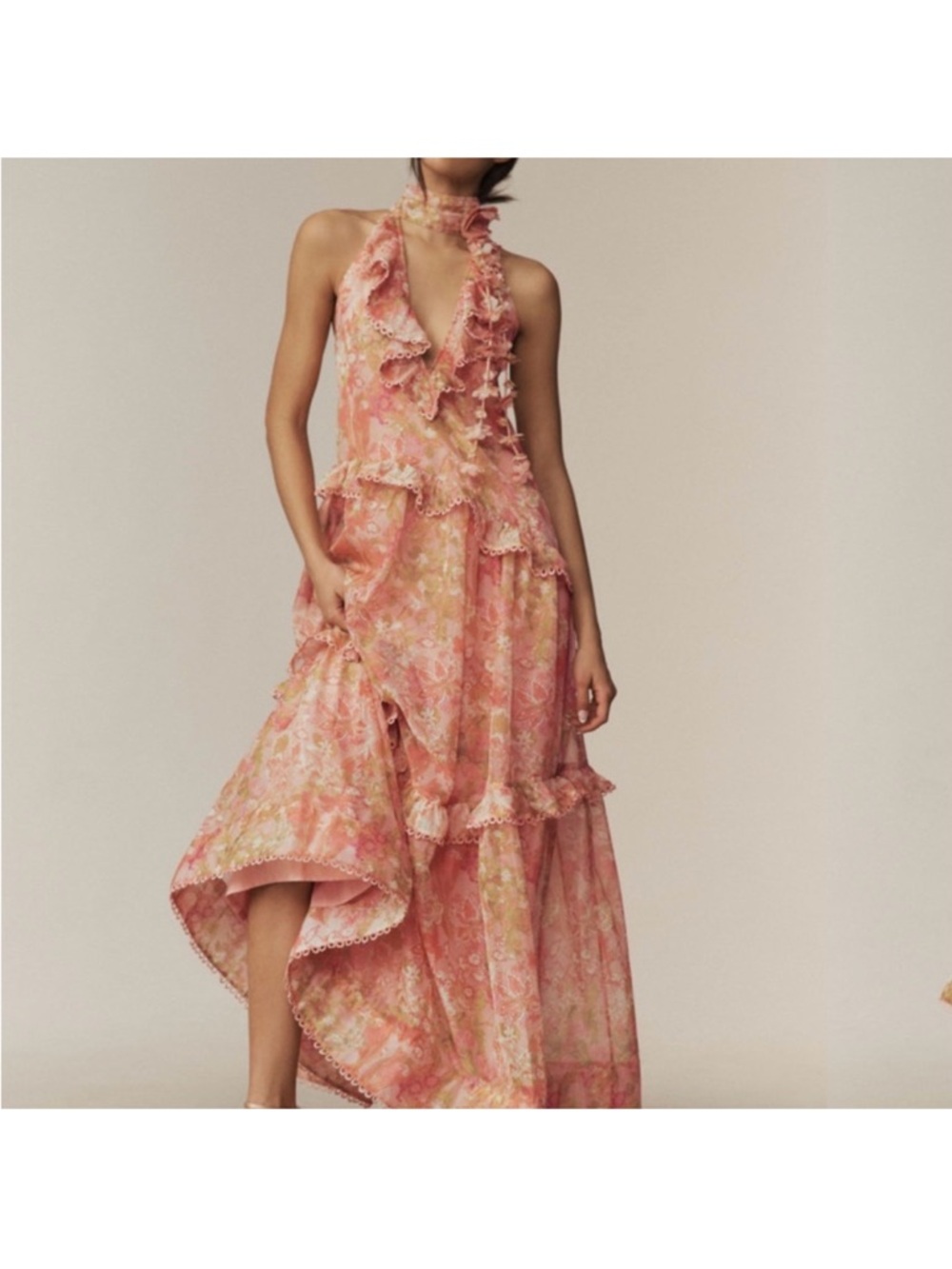 BHLDN Peach-Pink Floral Maxi Dress